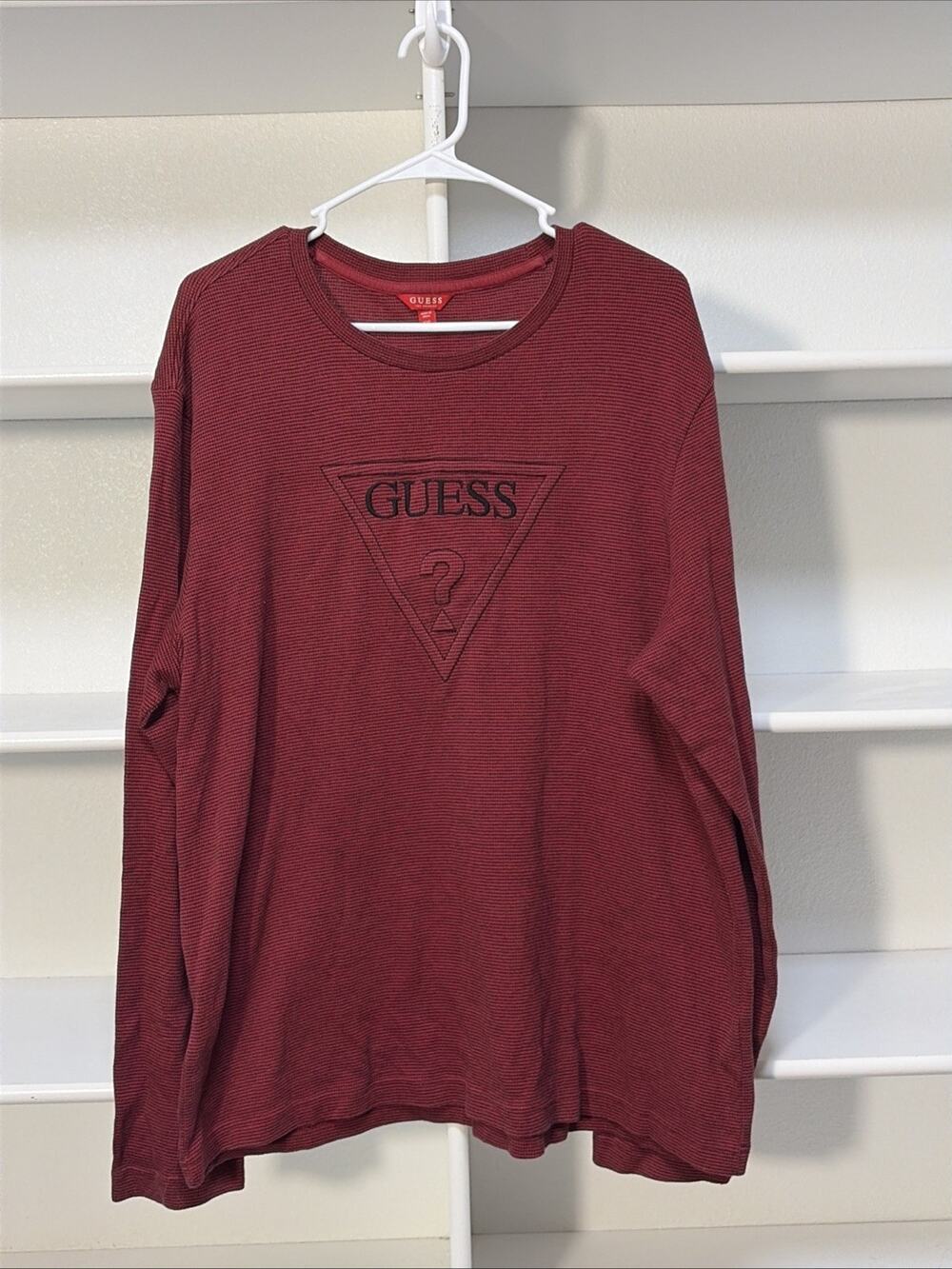Vintage 90s Men’s Guess Crew Neck Logo Henley Burgundy XXL